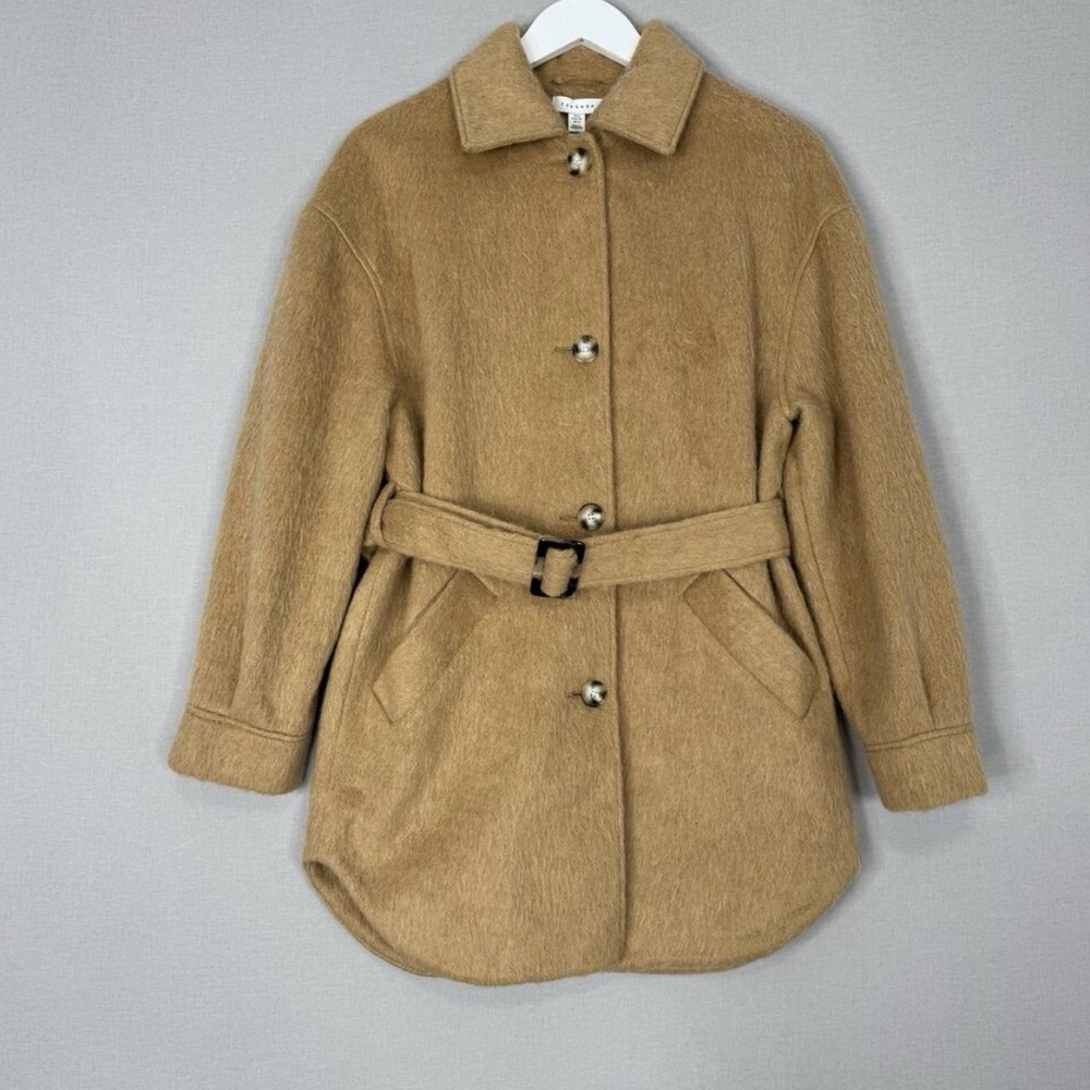 TopShop Womens Shirt Jacket 4 Brown Wool Blend Brushed Shacket Belted #western